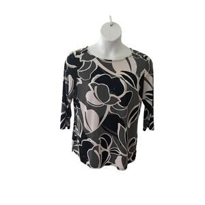 CROFT & BARROW, SIZE L, TUNIC, 3/4 SLEEVE, BLACK WITH GRAY DESIGN